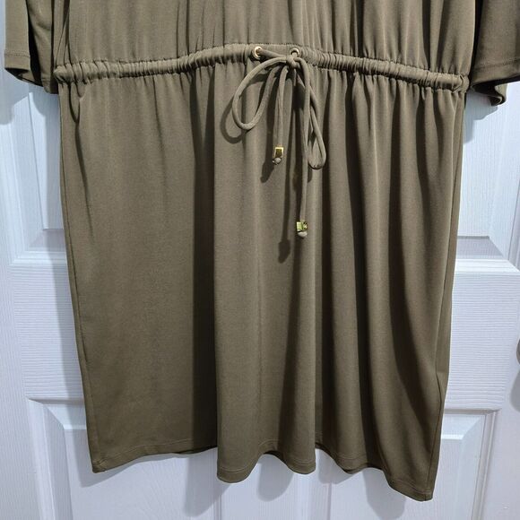 Michael Kors Women L Olive Green Long Sleeve Button Down Dress Midi - Picture 8 of 16